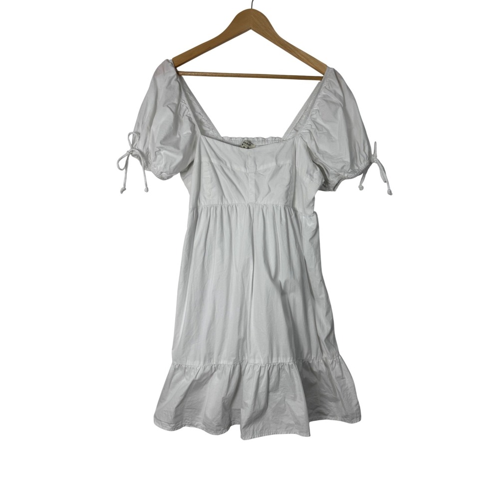 Cottagecore Sim & Sam Womens XL Mini Dress White Puff Sleeve Smocked Tiered Boho